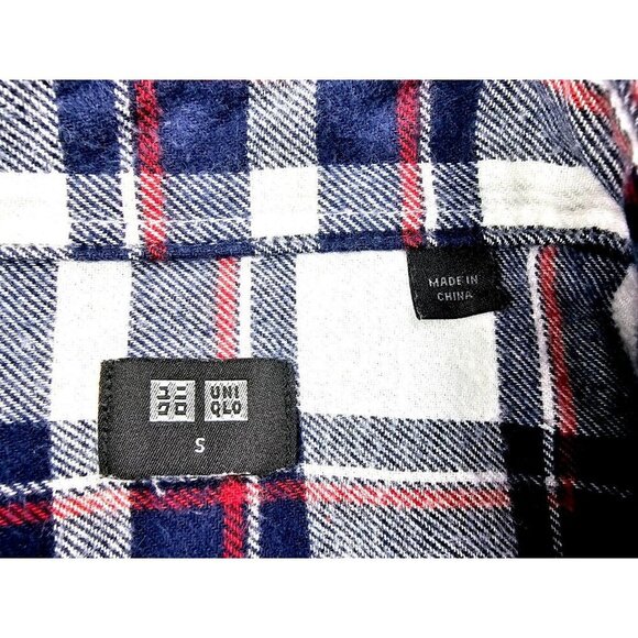 Uniqlo Size Small Men's White Black Red Check Long Sleeve Flannel Cotton Shirt - Picture 4 of 10